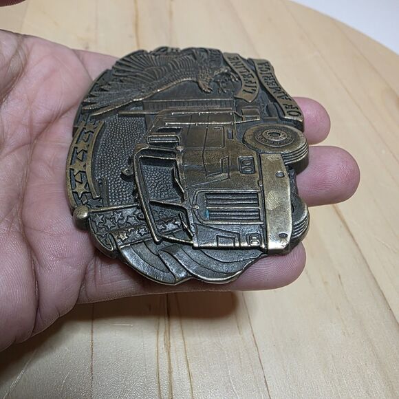 Vintage Solid Brass "The Life Line Of America" Truckers Belt Buckle Flying Eagle - Picture 5 of 10